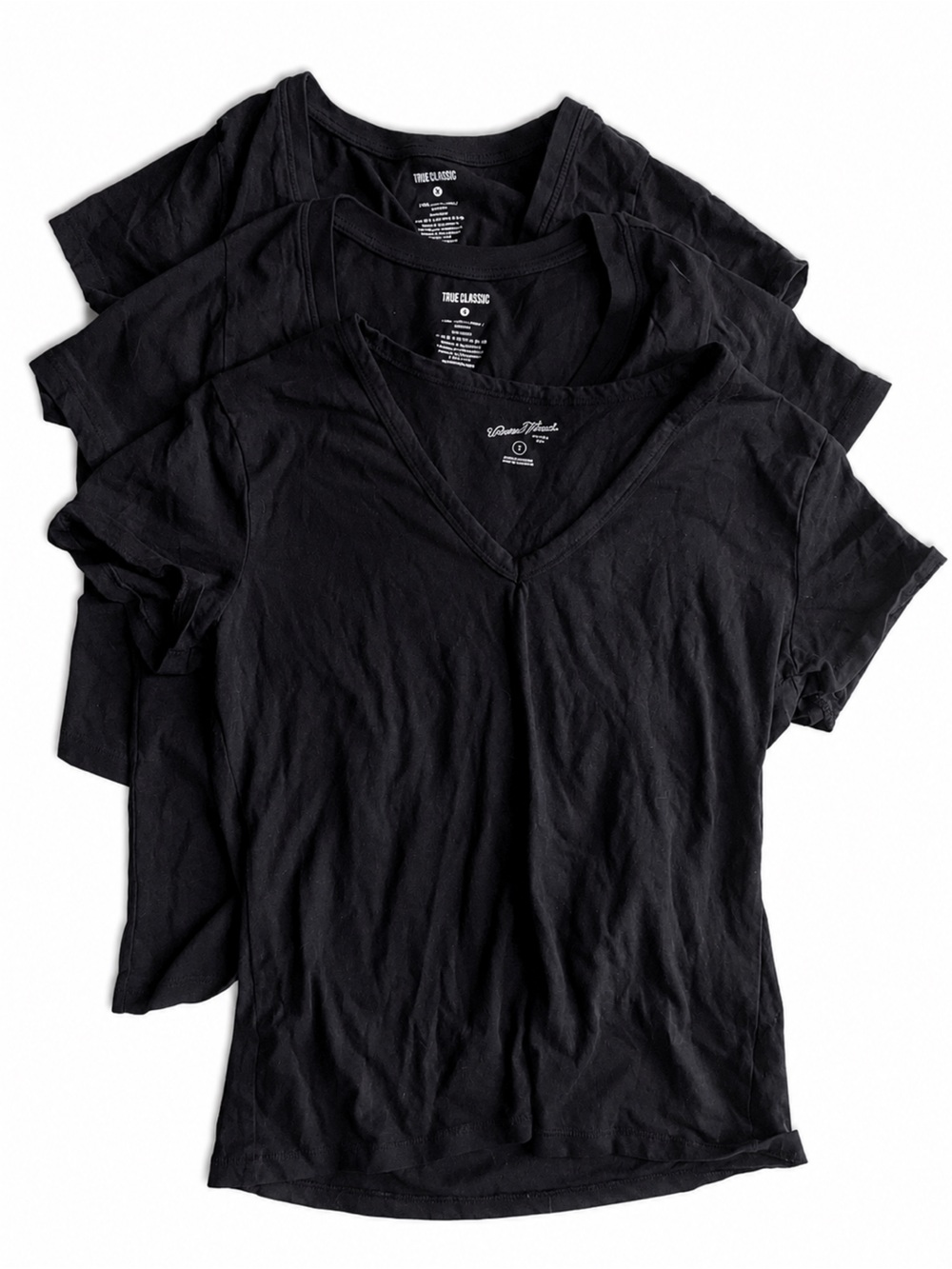 (3- Bundle) Women's Black V-Neck Tee True Classic & Universal Thread